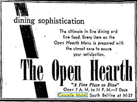 Cascade Motel (Cascade Motor Inn) - November 1959 Ad For Open Hearth